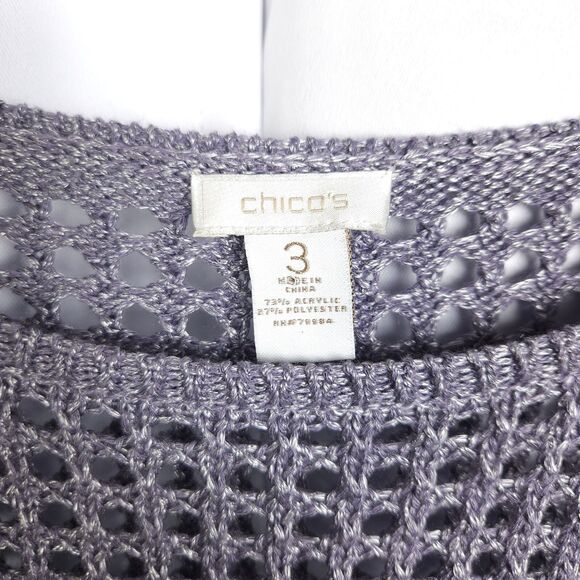 Chicos 3 Women 16 Purple Acrylic Blend Open Knit Scoop Neck Pullover Sweater - Picture 2 of 6